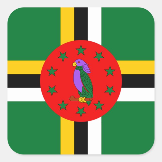 Pegatina Cuadrada Bandera de Dominica (Anverso)