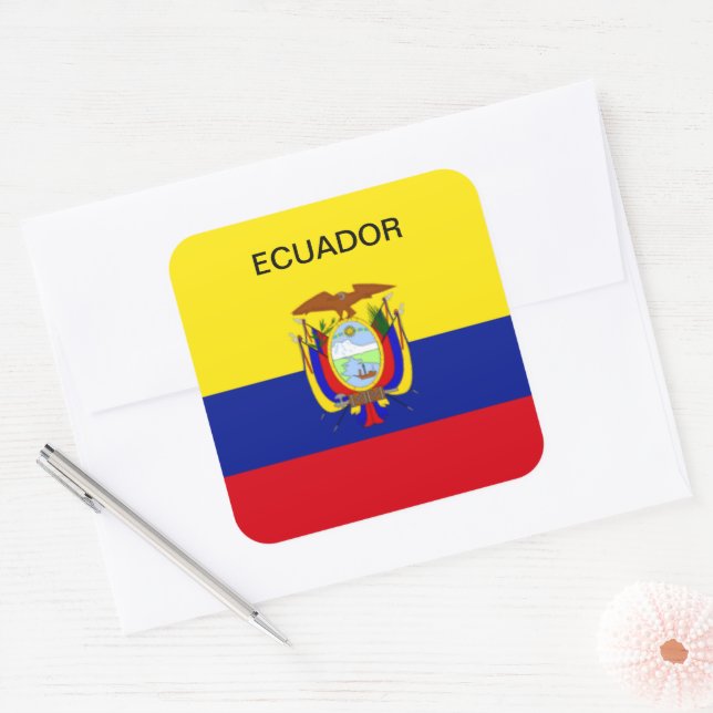 Pegatina Cuadrada Bandera de Ecuador (Sobre)