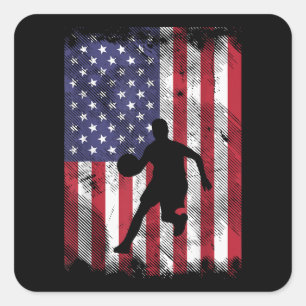 Pegatina Cuadrada Bandera de Estados Unidos Baloncesto Vintage Patri