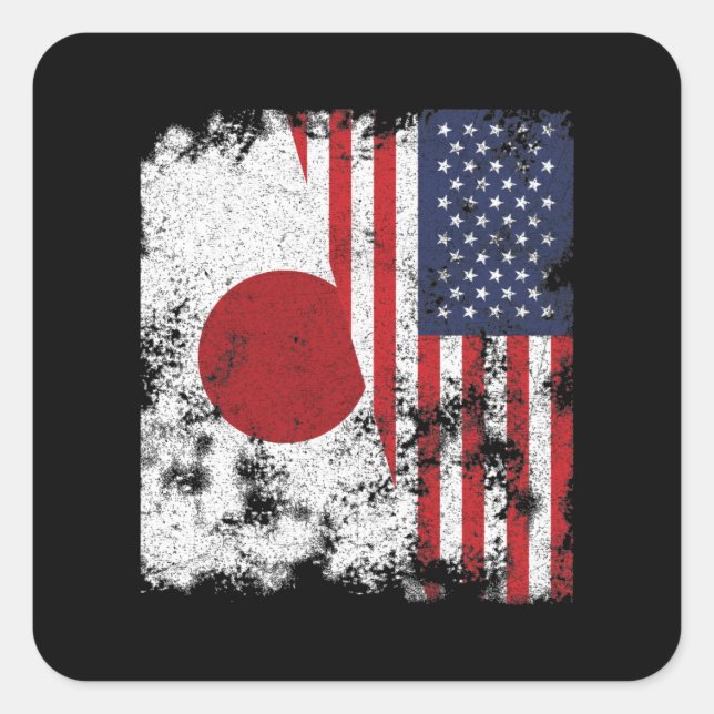 Pegatina Cuadrada Bandera de Estados Unidos de Japón - mitad estadou (Anverso)