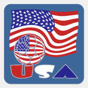 Pegatina Cuadrada Bandera de Estados Unidos USA Balón de Fútbol Fond