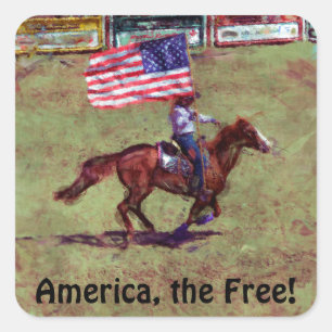 Pegatina Cuadrada Bandera de Estados Unidos y arte americano de rode