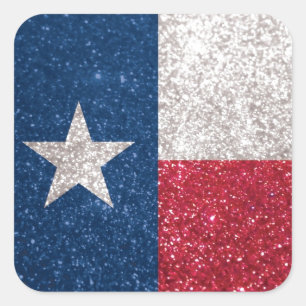 Pegatina Cuadrada Bandera de Faux Purpurina Texas
