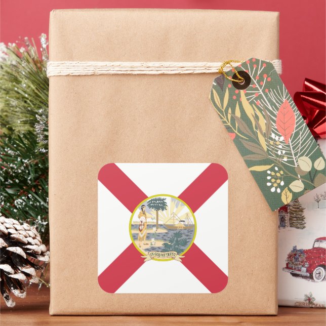 Pegatina Cuadrada Bandera de Florida: El estado del sol de los marfi (Vacaciones)