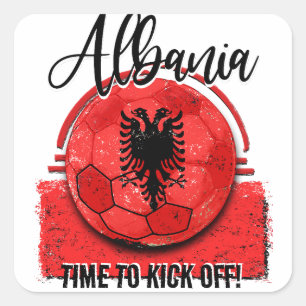 Pegatina Cuadrada Bandera de fútbol de Albania, hincha de fútbol