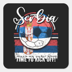 Pegatina Cuadrada Bandera de fútbol de Serbia, balón de fútbol angus