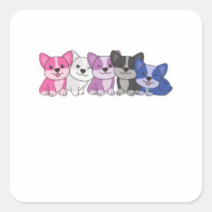 Pegatina Cuadrada Bandera De Génofluido Corgi Orgullo Lgbtq Perros C