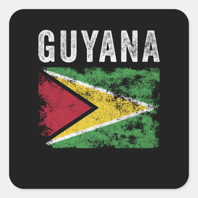 Pegatina Cuadrada Bandera de Guyana angustiada - Bandera guyanesa (Anverso)
