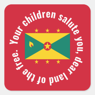 Pegatina Cuadrada Bandera de Guyana Himno Nacional Rojo Verde Amaril