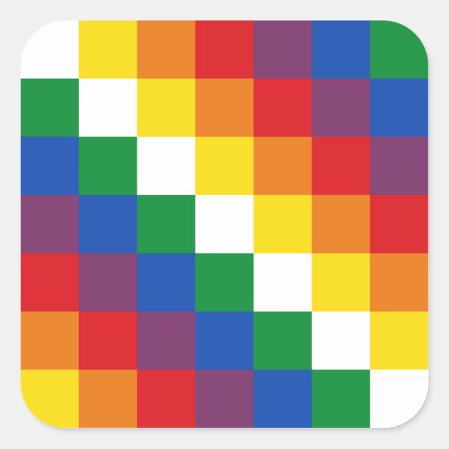 Pegatina Cuadrada Bandera de Huipala/Wipala. Qulla Suyu andina. Boli (Anverso)