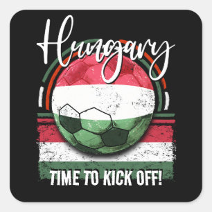 Pegatina Cuadrada Bandera de Hungría de fútbol europeo retro
