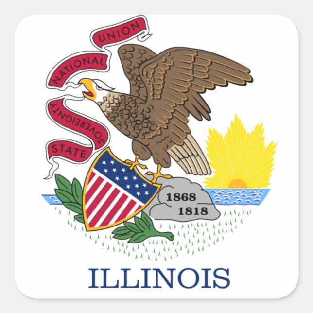Pegatina Cuadrada Bandera de Illinois (Anverso)