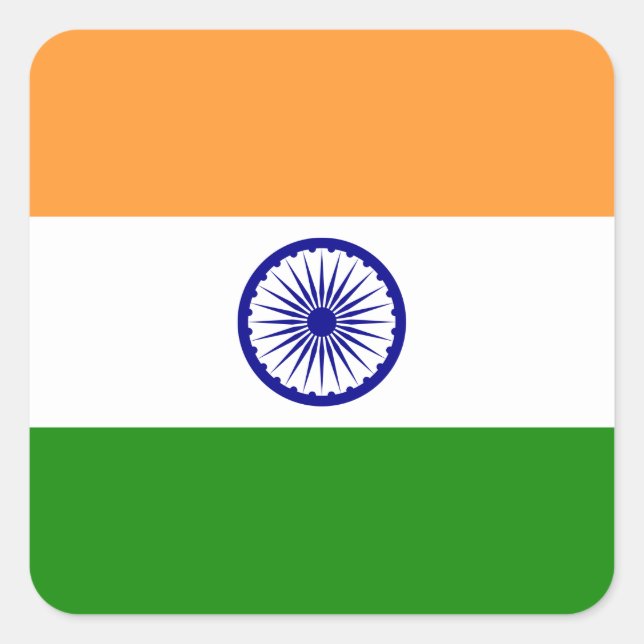 Pegatina Cuadrada Bandera de India (India) (Anverso)