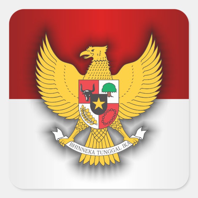 Pegatina Cuadrada Bandera de Indonesia y emblema (Anverso)