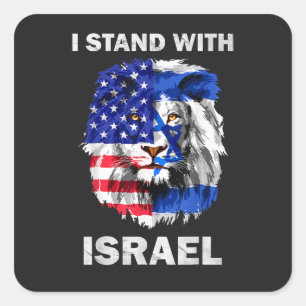 Pegatina Cuadrada Bandera de Israel y Estados Unidos León _ Me mante