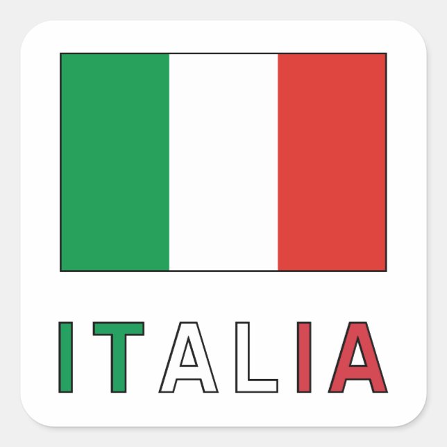 Pegatina Cuadrada Bandera de Italia y palabra (Anverso)