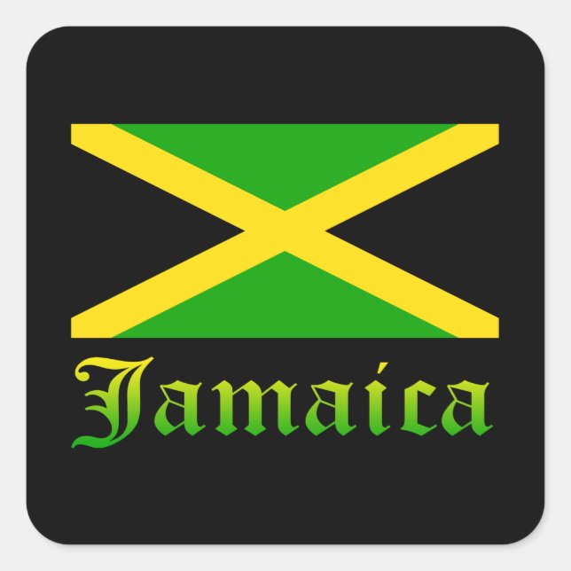Pegatina Cuadrada Bandera de Jamaica, negra, verde y amarilla (Anverso)