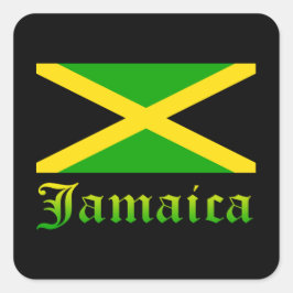 Pegatina Cuadrada Bandera de Jamaica, negra, verde y amarilla
