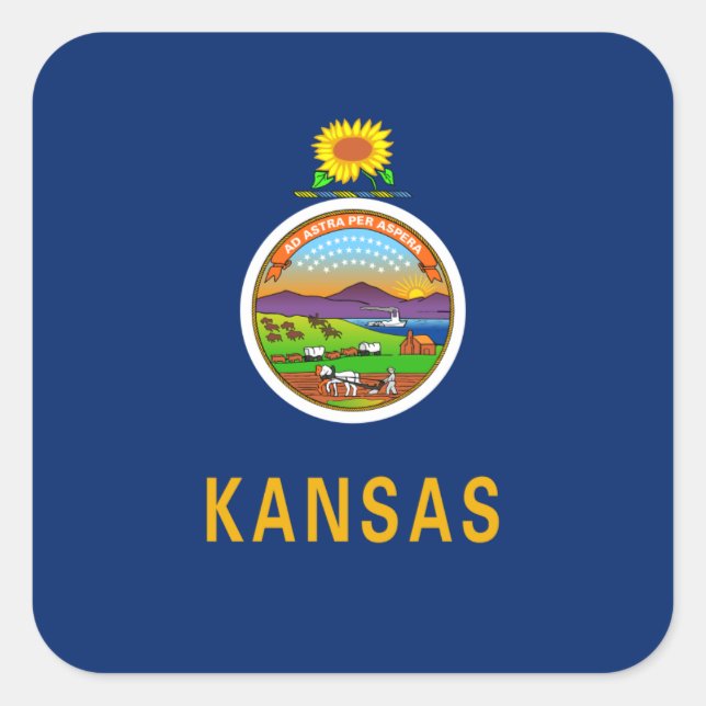 Pegatina Cuadrada Bandera de Kansan, Bandera de Kansas (Anverso)
