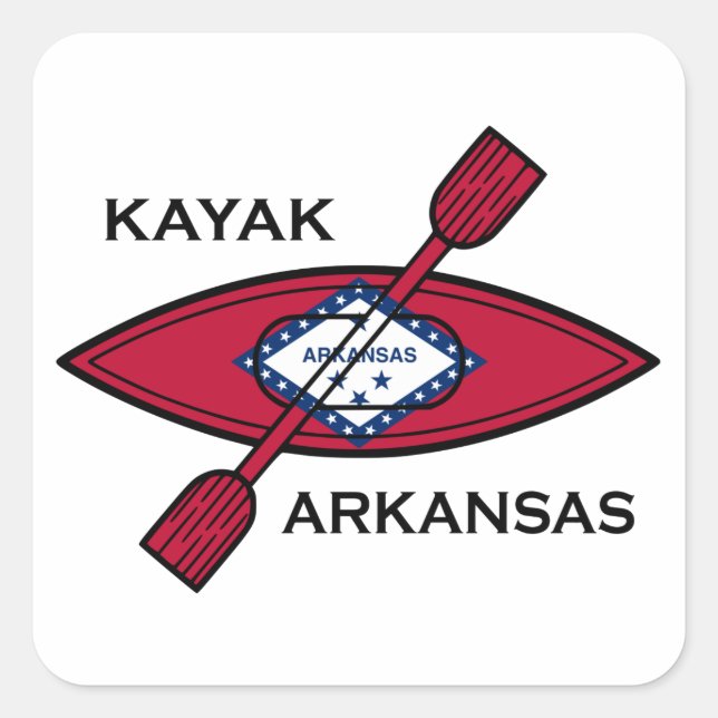 Pegatina Cuadrada Bandera de Kayak Arkansas (Anverso)