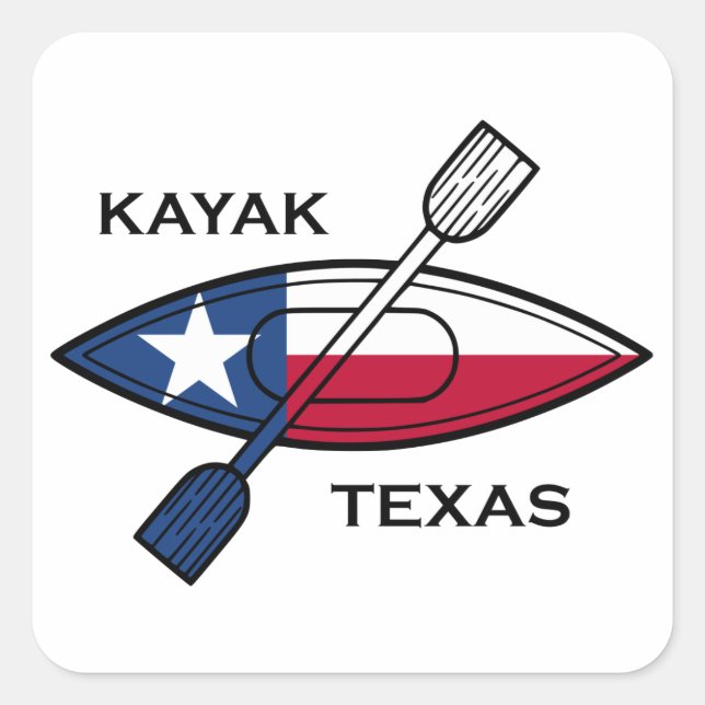 Pegatina Cuadrada Bandera de Kayak Texas (Anverso)