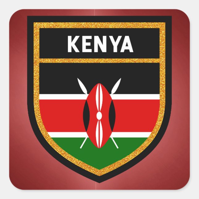 Pegatina Cuadrada Bandera de Kenia (Anverso)