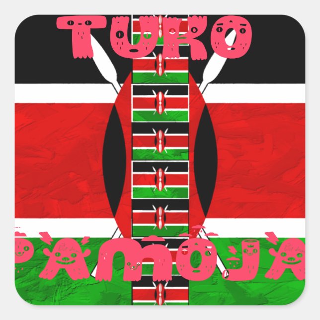 Pegatina Cuadrada Bandera de Kenia: Tuko Pamoja - Diseño de arte de  (Anverso)