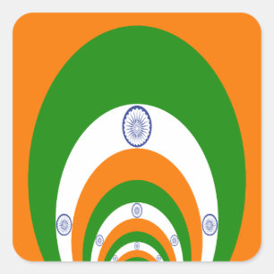 Pegatina Cuadrada Bandera de la India Kaleidoscopio: Unidad & Patrio