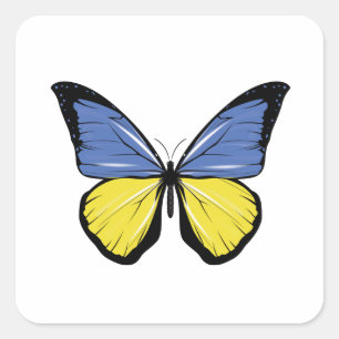 Pegatina Cuadrada Bandera de la mariposa de Ucrania