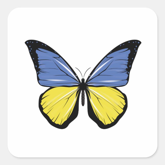 Pegatina Cuadrada Bandera de la mariposa de Ucrania (Anverso)