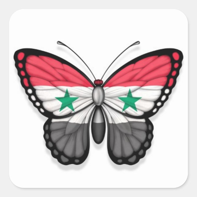 Pegatina Cuadrada Bandera de la mariposa siria (Anverso)