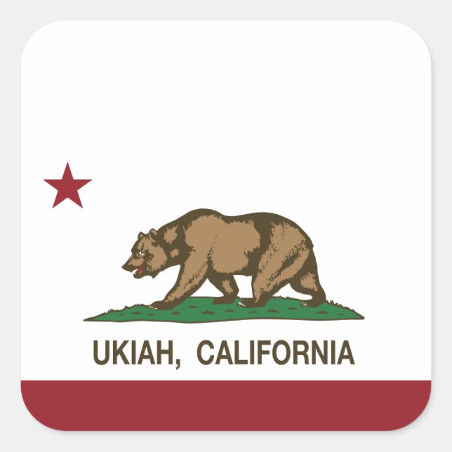 Pegatina Cuadrada Bandera de la República de California Ukiah (Anverso)