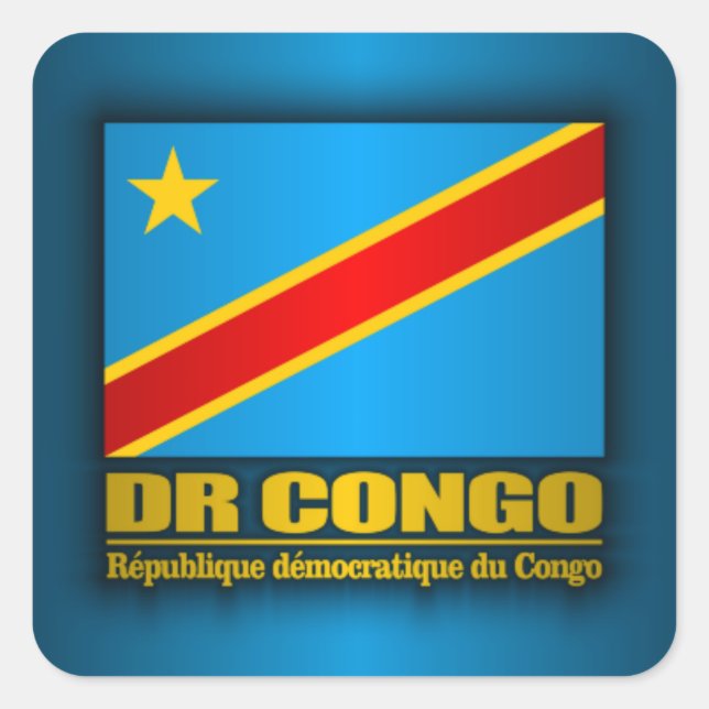 Pegatina Cuadrada Bandera de la República Democrática del Congo (Anverso)