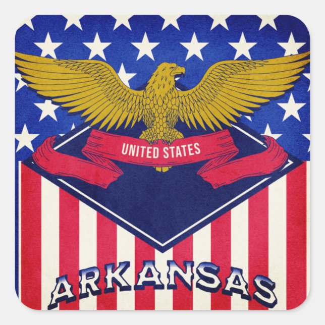 Pegatina Cuadrada Bandera de los Estados Unidos de Arkansas (Anverso)