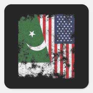 Pegatina Cuadrada Bandera de los Estados Unidos de Pakistán - mitad 