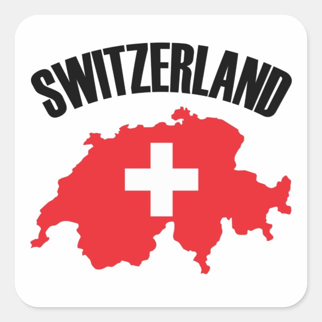 Pegatina Cuadrada Bandera de mapa de Suiza (Anverso)