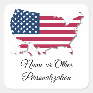 Pegatina Cuadrada Bandera de mapa estadounidense personalizada Azul 