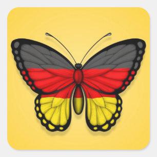 Pegatina Cuadrada Bandera de mariposa alemana en amarillo