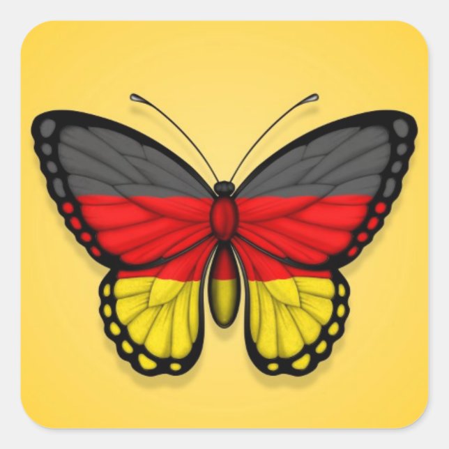 Pegatina Cuadrada Bandera de mariposa alemana en amarillo (Anverso)