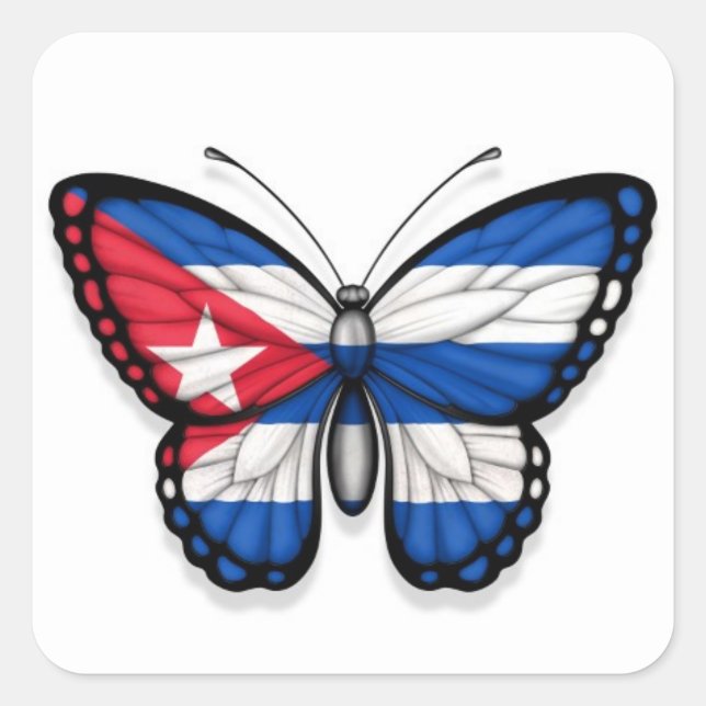 Pegatina Cuadrada Bandera de mariposa cubana (Anverso)