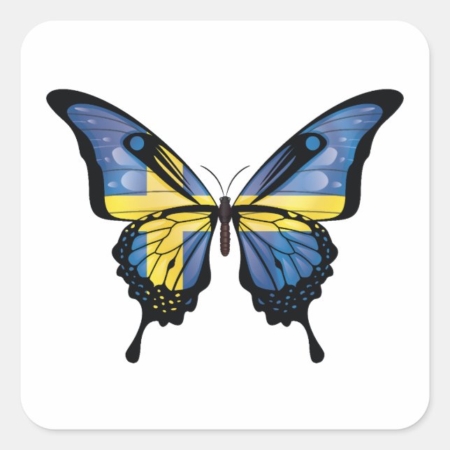 Pegatina Cuadrada Bandera de mariposa de cola indefinida de Suecia (Anverso)