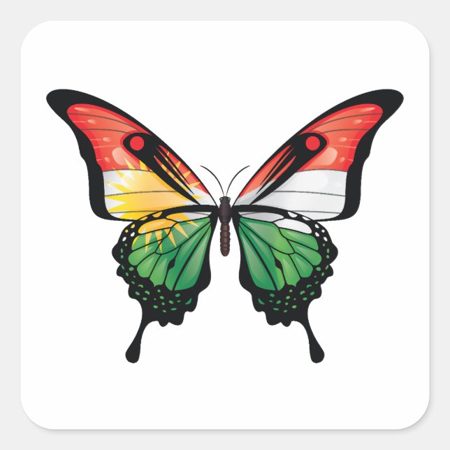 Pegatina Cuadrada Bandera de mariposa de cola Swallowtail en Kurdist (Anverso)