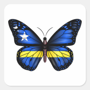 Pegatina Cuadrada Bandera de Mariposa de Curaçao