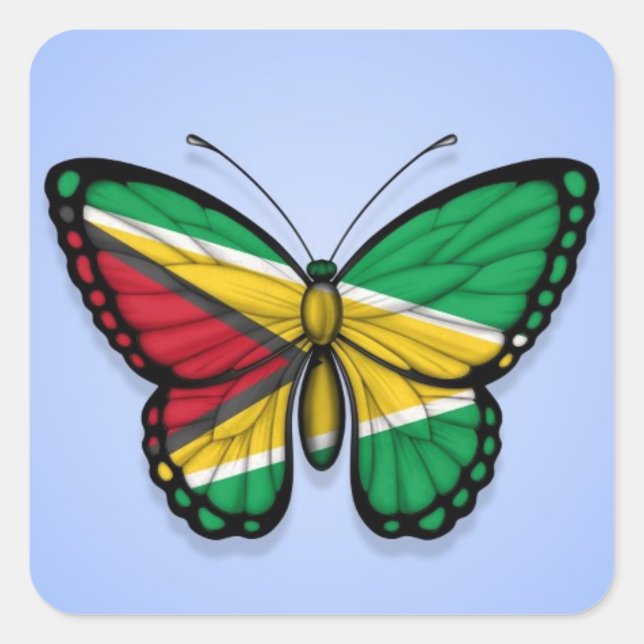 Pegatina Cuadrada Bandera de mariposa de Guyana en azul (Anverso)