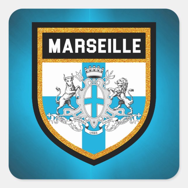 Pegatina Cuadrada Bandera de Marsella (Anverso)