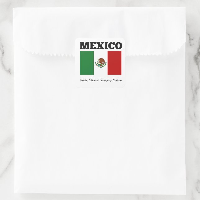 Pegatina Cuadrada Bandera de México, etiquetado (Bolso)