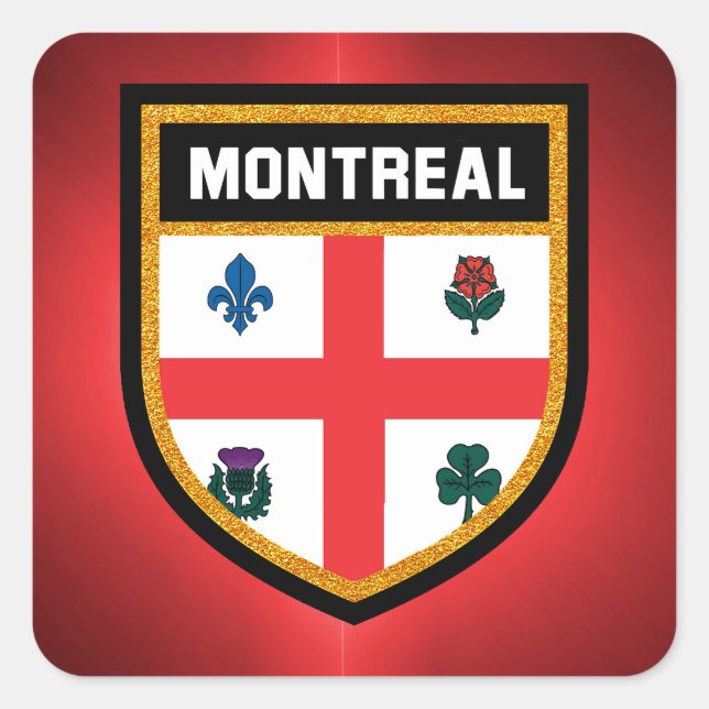 Pegatina Cuadrada Bandera de Montreal (Anverso)