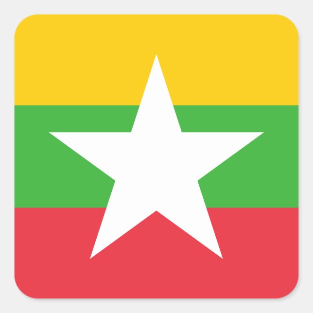 Pegatina Cuadrada Bandera de Myanmar (Anverso)