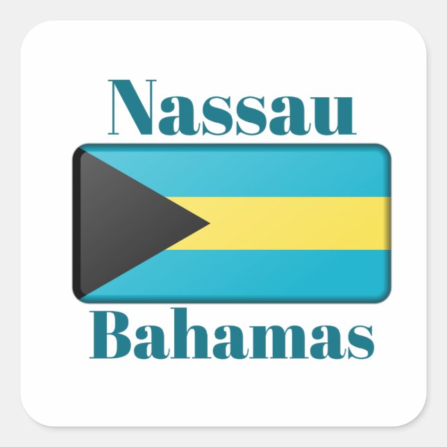 Pegatina Cuadrada Bandera de Nassau Bahamas (Anverso)