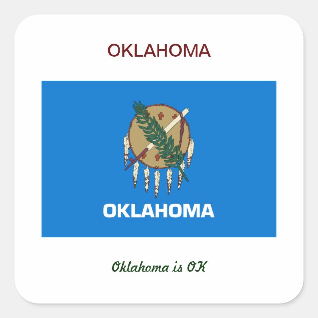 Pegatina Cuadrada Bandera de Oklahoma y eslogan (Anverso)